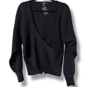 Ashely Stewart women’s 22/24 soft pullover deep v-neck black surplice sweater